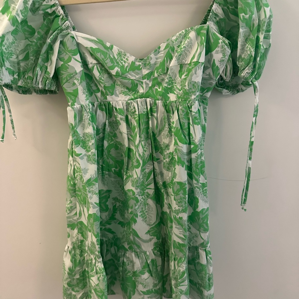 MASON BAKER Floral Baby Doll Dress - White Green SIZE M